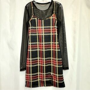 NWT Justify Plaid Dress with Mesh Shirt
